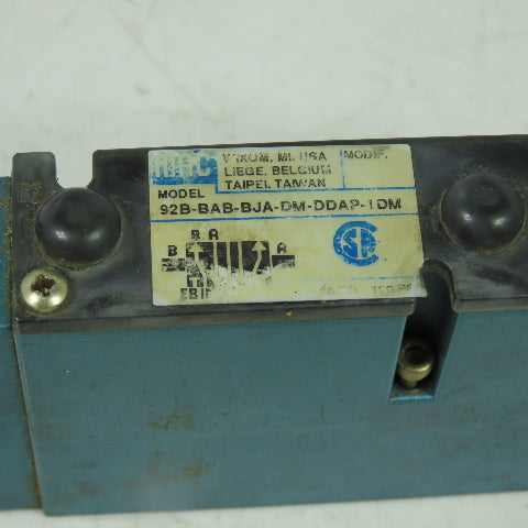 Mac 92B-BAB-BJA-DM-DDAP-1DM Solenoid Valve 20 To 120PSI 24VDC