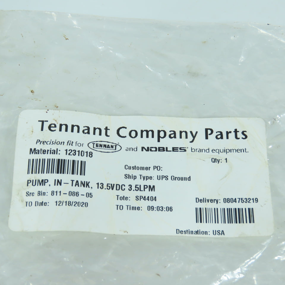 Tennant 1231018 In-Tank Pump 12VDC 3.5LPM