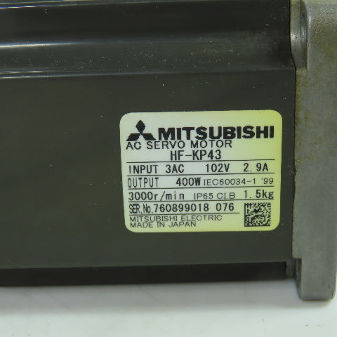Mitsubishi HF-KP43 AC Servo Motor 102V 2.9A 400W 3000RPM