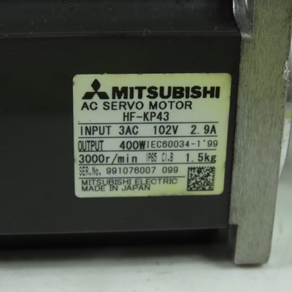Mitsubishi HF-KP43 AC Servo Motor 102V 2.9A 400W 3000RPM