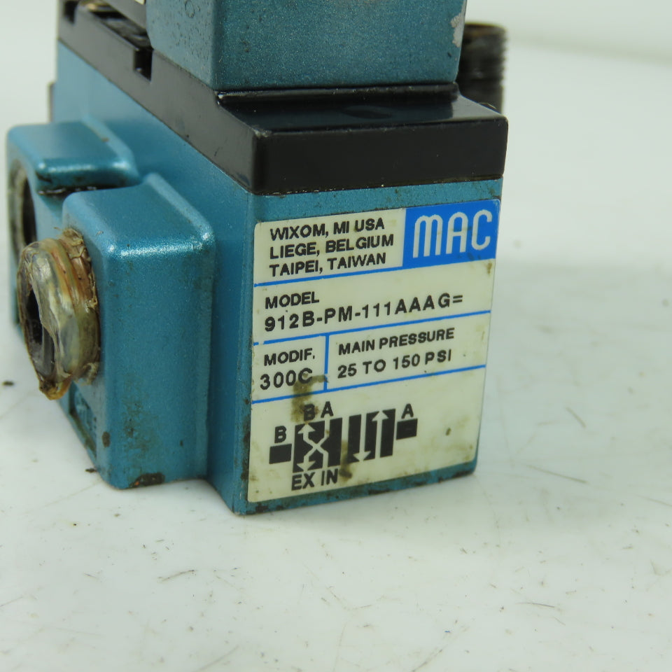 Mac 912B-PM-111AAG Solenoid Valve 120V Coil 25-150PSI PME-111AAAG