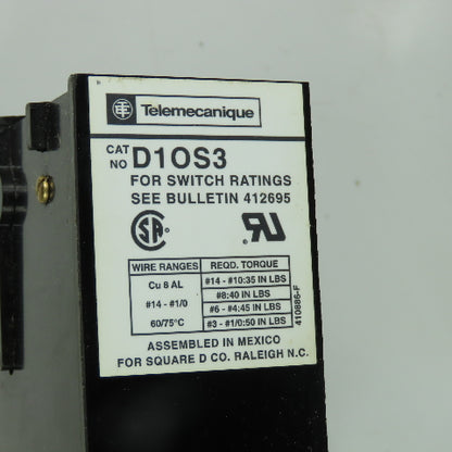 Telemecanique D10S3 3-Pole Disconnect Switch 600VAC 100A 75HP