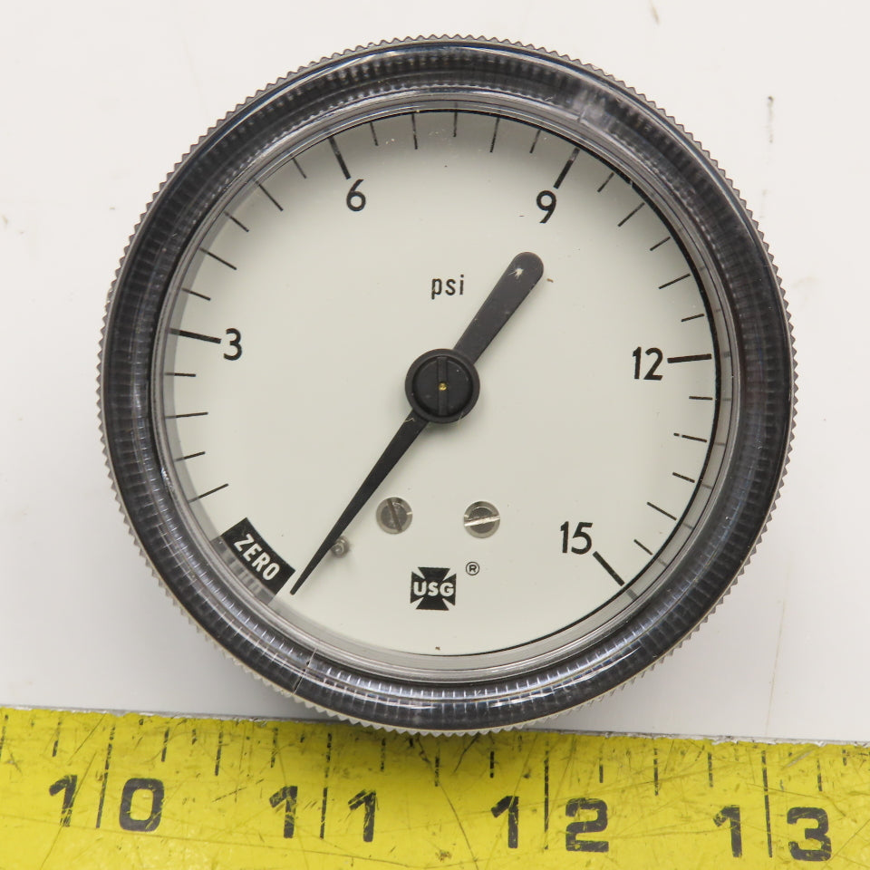USG 0-15 PSI Panel Mount 1/8" NPT Back Port Pressure Gauge 2-3/4" Dial