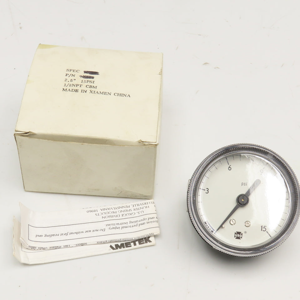 USG 0-15 PSI Panel Mount 1/8" NPT Back Port Pressure Gauge 2-3/4" Dial