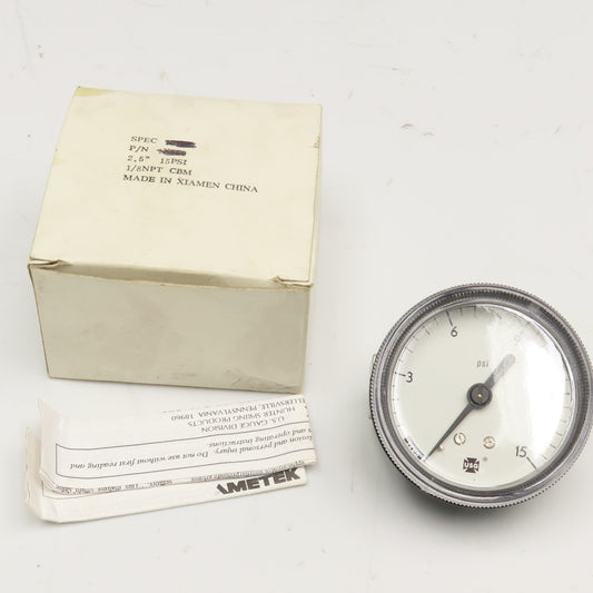 USG 0-15 PSI Panel Mount 1/8" NPT Back Port Pressure Gauge 2-3/4" Dial
