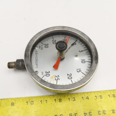 Ashcroft Q-8452 0-30 inHg Vac 0-30PSI Dual Pressure Gauge W/ Max Indicator