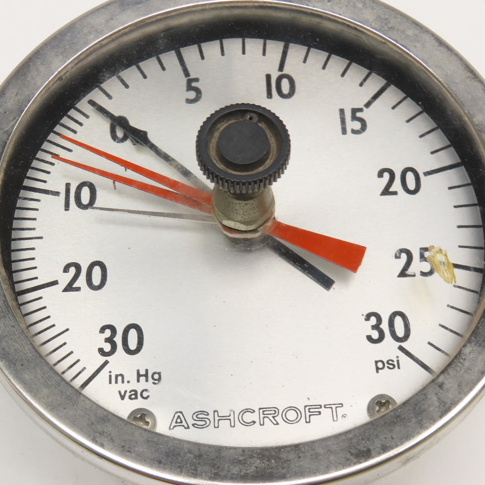 Ashcroft Q-8452 0-30 inHg Vac 0-30PSI Dual Pressure Gauge W/ Max Indicator