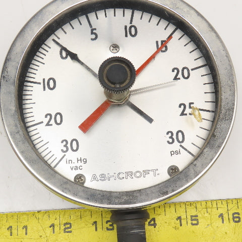 Ashcroft Q-8452 0-30 inHg Vac 0-30PSI Dual Pressure Gauge W/ Max Indicator