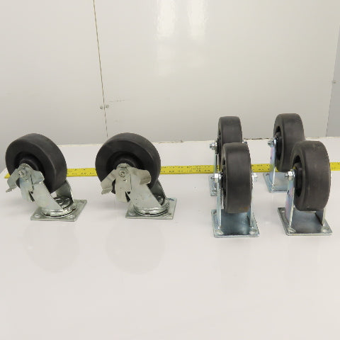Durastar 34 Series Heavy Duty 6" x 2" Casters 4-Rigid 2-Swivel W/ Brake Set Of 6