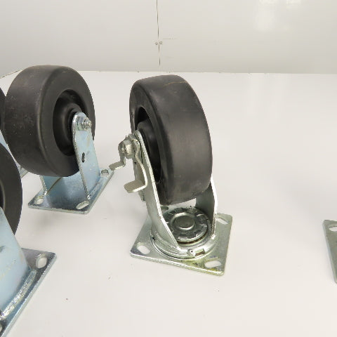 Durastar 34 Series Heavy Duty 6" x 2" Casters 4-Rigid 2-Swivel W/ Brake Set Of 6