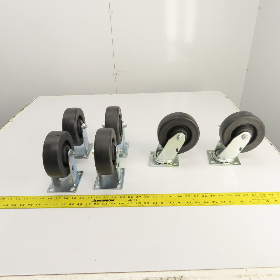 Durastar 34 Series Heavy Duty 6" x 2" Casters 4-Rigid 2-Swivel W/ Brake Set Of 6