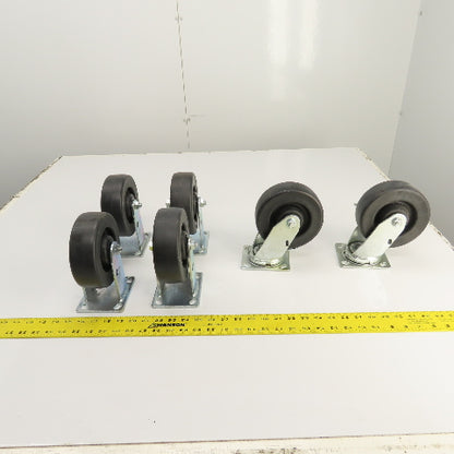 Durastar 34 Series Heavy Duty 6" x 2" Casters 4-Rigid 2-Swivel W/ Brake Set Of 6