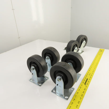 Durastar 34 Series Heavy Duty 6" x 2" Casters 4-Rigid 2-Swivel W/ Brake Set Of 6
