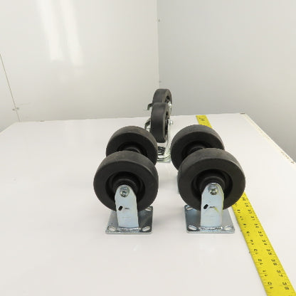 Durastar 34 Series Heavy Duty 6" x 2" Casters 4-Rigid 2-Swivel W/ Brake Set Of 6