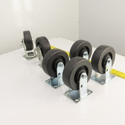 Durastar 34 Series Heavy Duty 6" x 2" Casters 4-Rigid 2-Swivel W/ Brake Set Of 6