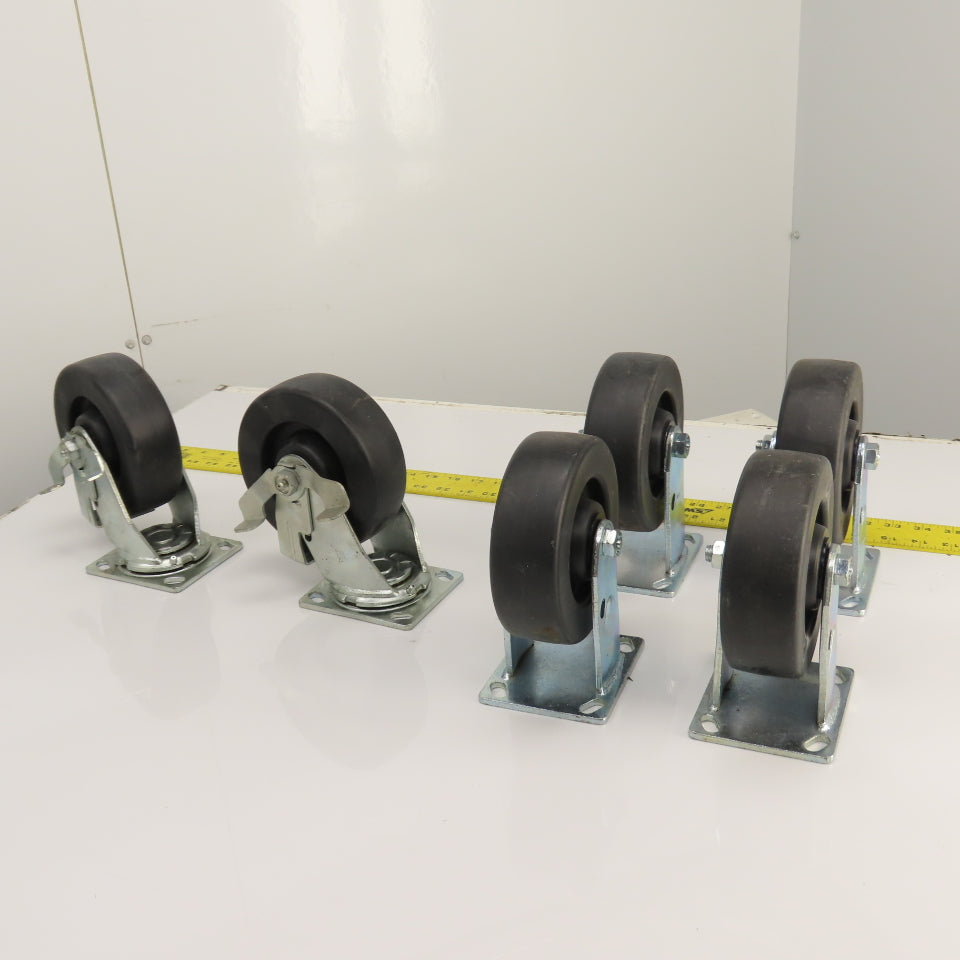 Durastar 34 Series Heavy Duty 6" x 2" Casters 4-Rigid 2-Swivel W/ Brake Set Of 6