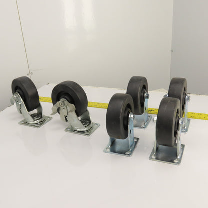 Durastar 34 Series Heavy Duty 6" x 2" Casters 4-Rigid 2-Swivel W/ Brake Set Of 6