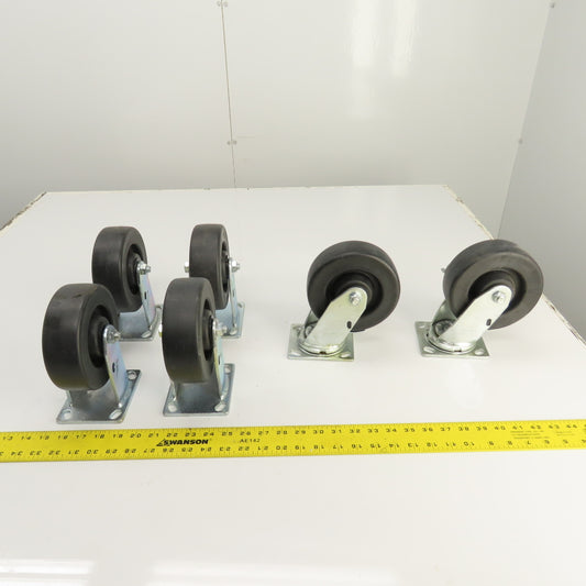 Durastar 34 Series Heavy Duty 6" x 2" Casters 4-Rigid 2-Swivel W/ Brake Set Of 6