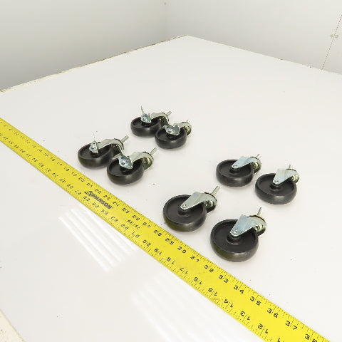 Light Duty 5/16-18 Stud Mount 3" x 3/4" Swivel Casters W/ 4 Brakes Set Of 8