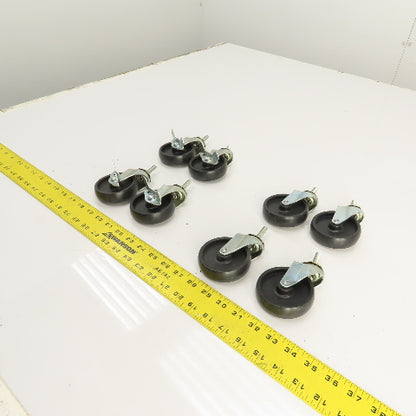 Light Duty 5/16-18 Stud Mount 3" x 3/4" Swivel Casters W/ 4 Brakes Set Of 8