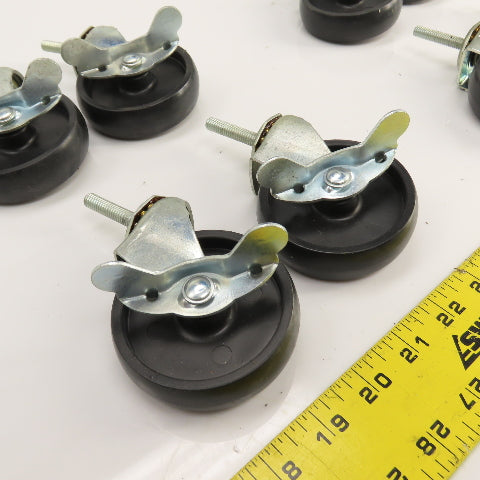 Light Duty 5/16-18 Stud Mount 3" x 3/4" Swivel Casters W/ 4 Brakes Set Of 8