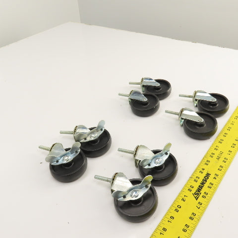 Light Duty 5/16-18 Stud Mount 3" x 3/4" Swivel Casters W/ 4 Brakes Set Of 8