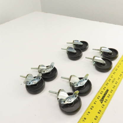 Light Duty 5/16-18 Stud Mount 3" x 3/4" Swivel Casters W/ 4 Brakes Set Of 8