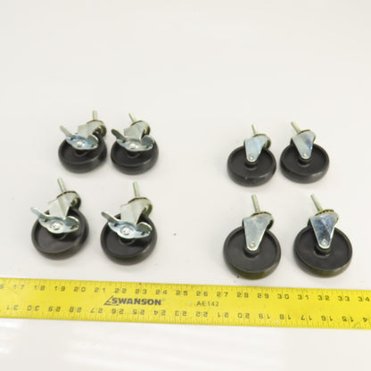 Light Duty 5/16-18 Stud Mount 3" x 3/4" Swivel Casters W/ 4 Brakes Set Of 8