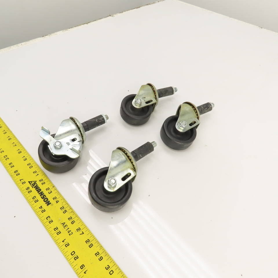 Med. Duty 1/2-13 Stud Mount 3" x 1.25" Swivel Casters W/ 1 Brake Set Of 4