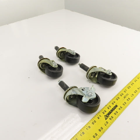 Med. Duty 1/2-13 Stud Mount 3" x 1.25" Swivel Casters W/ 1 Brake Set Of 4