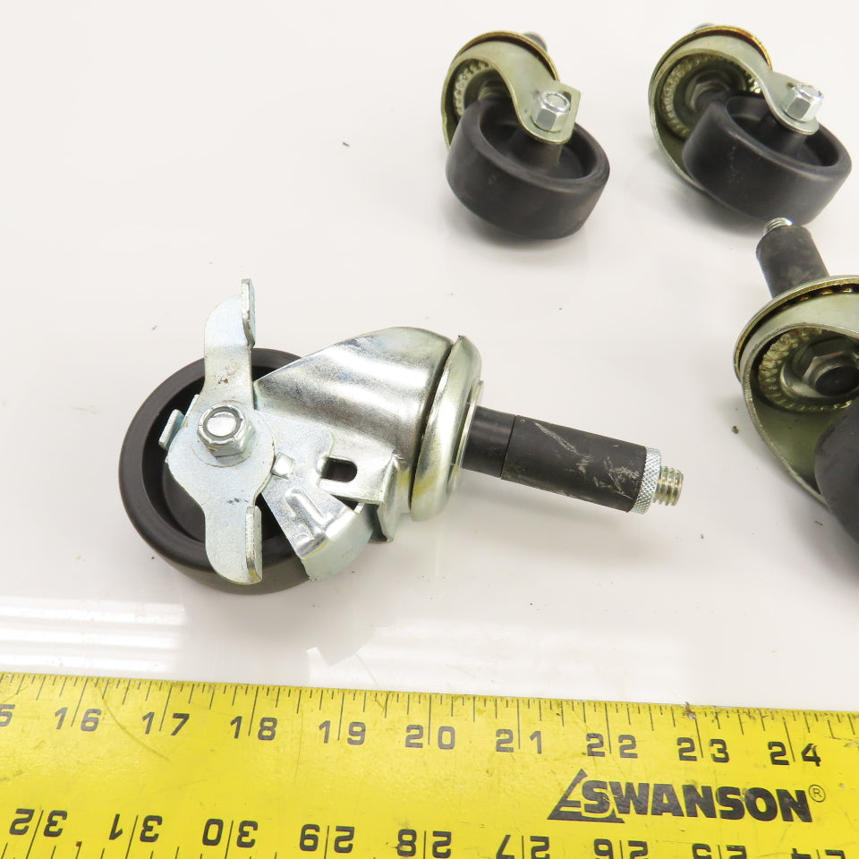 Med. Duty 1/2-13 Stud Mount 3" x 1.25" Swivel Casters W/ 1 Brake Set Of 4