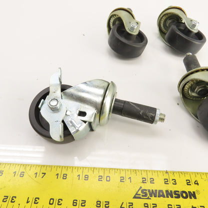 Med. Duty 1/2-13 Stud Mount 3" x 1.25" Swivel Casters W/ 1 Brake Set Of 4