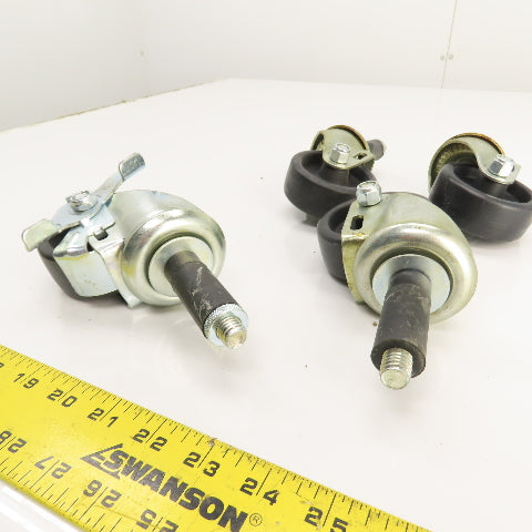 Med. Duty 1/2-13 Stud Mount 3" x 1.25" Swivel Casters W/ 1 Brake Set Of 4