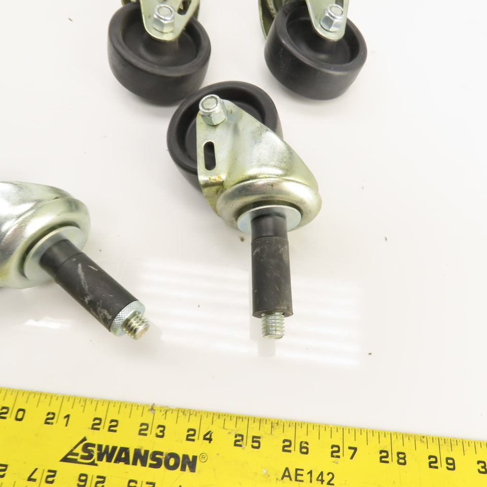 Med. Duty 1/2-13 Stud Mount 3" x 1.25" Swivel Casters W/ 1 Brake Set Of 4