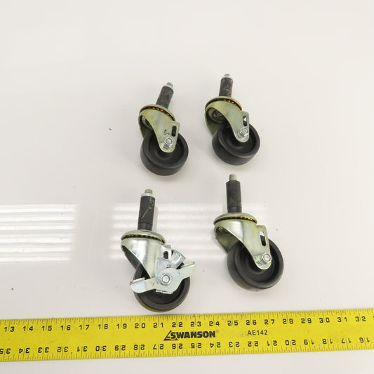 Med. Duty 1/2-13 Stud Mount 3" x 1.25" Swivel Casters W/ 1 Brake Set Of 4