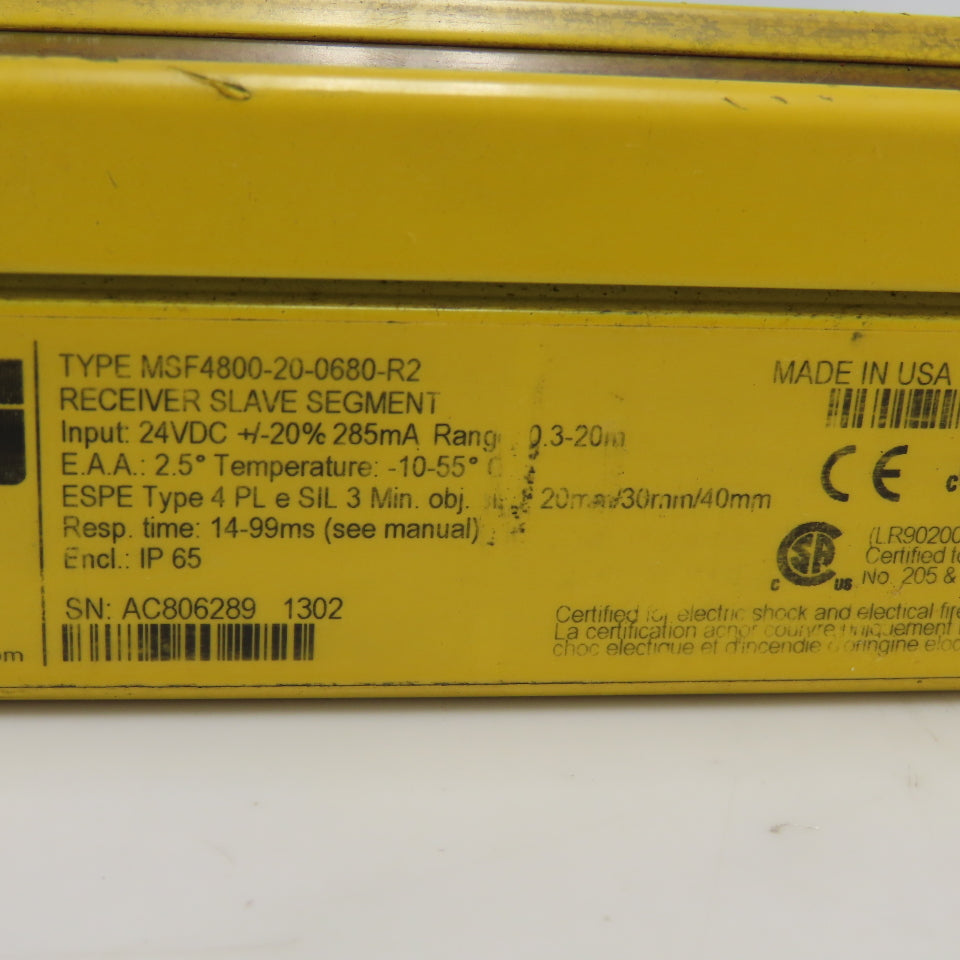 Omron MSF4800-20-0680-R2 Minisafe Light Curtain Receiver 24VDC 0.3-20m Range