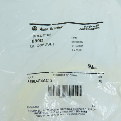 Allen Bradley 889D-F4AC-2 Ser B QD Cordset 4-Pin DC Micro 2 Meter SEALED Lot/2