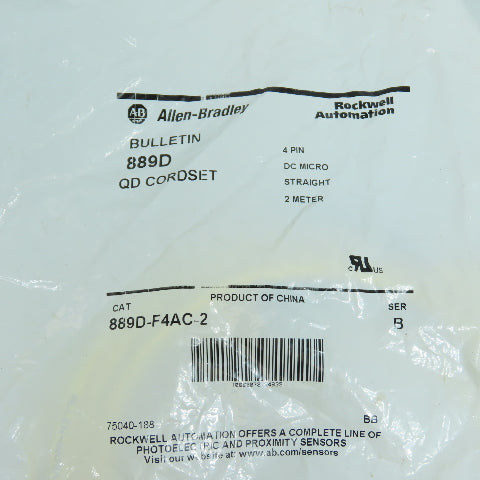 Allen Bradley 889D-F4AC-2 Ser B QD Cordset 4-Pin DC Micro 2 Meter SEALED Lot/2