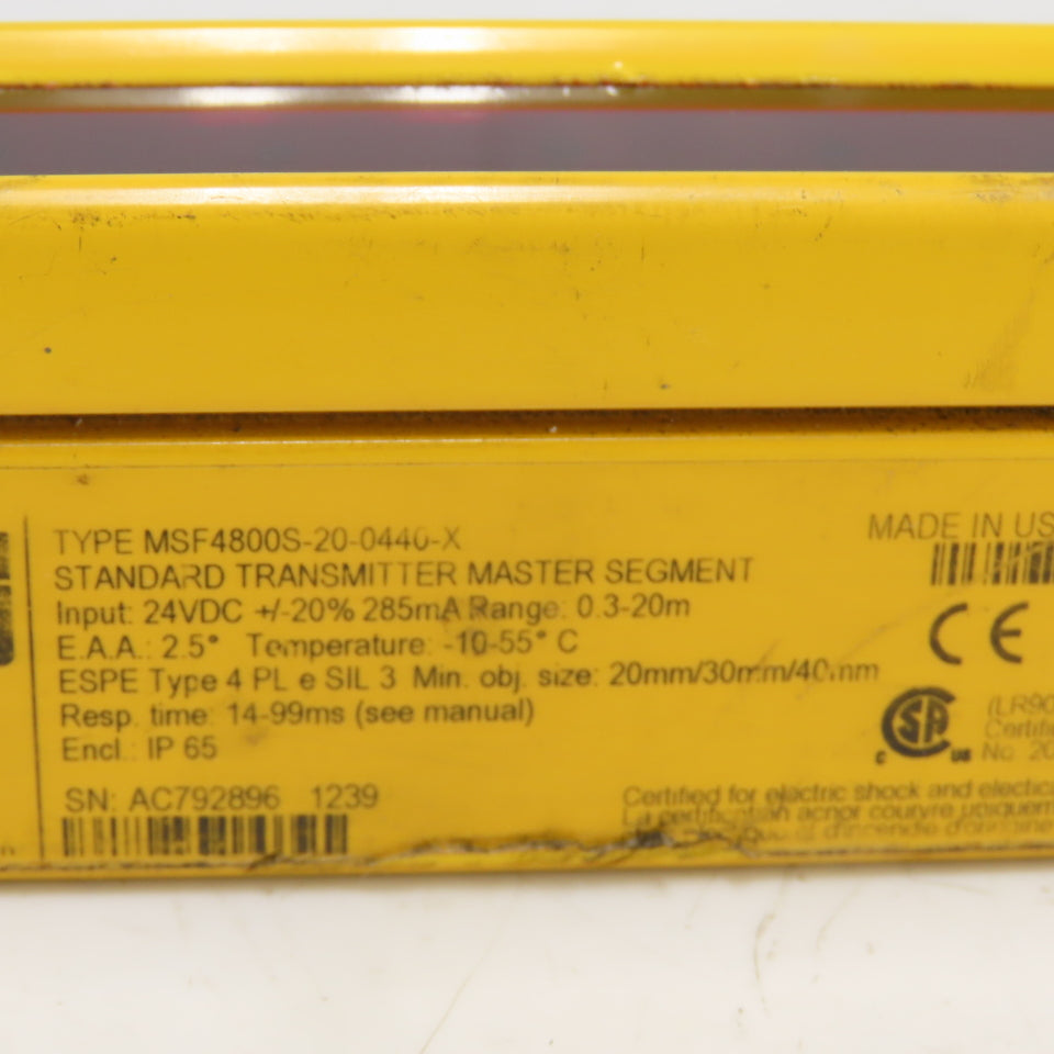 Omron MSF4800-20-0440-X Minisafe Light Curtain Transmitter 24VDC 0.3-20m Range