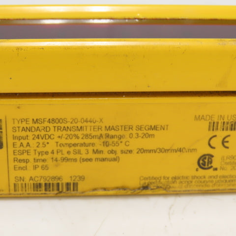 Omron MSF4800-20-0440-X Minisafe Light Curtain Transmitter 24VDC 0.3-20m Range