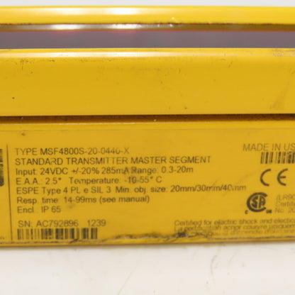 Omron MSF4800-20-0440-X Minisafe Light Curtain Transmitter 24VDC 0.3-20m Range