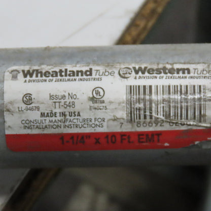 Wheatland TT-548 1-1/4" EMT Metallic Conduit 10' Length Lot Of 4
