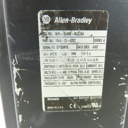 Allen Bradley MPL-B540K-MJ22AA Ser A 5.4KW AC Servo Motor 3Ph 460V 4000RPM
