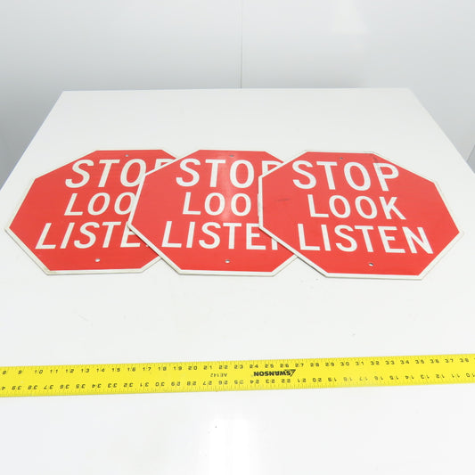 18" X 18" Stop Look Listen Octagon Sign Aluminum Lot Of 3