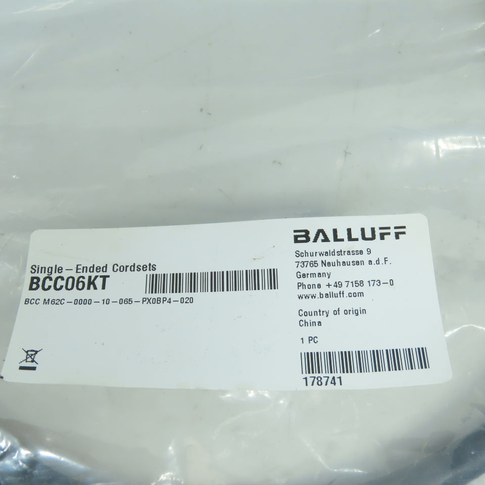Balluff BCC06KT BCC M62C-0000-10-065-PX0BP4-020 Single Ended Cordset 2 Meter