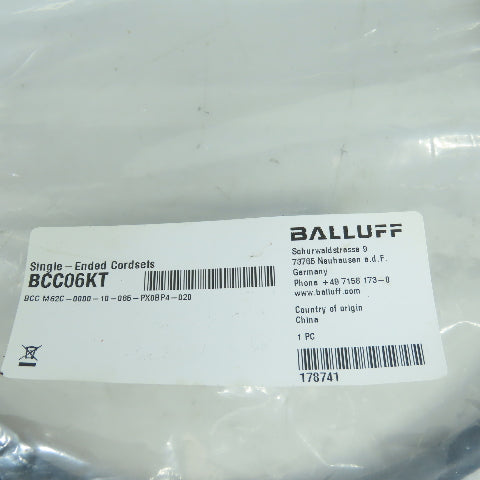 Balluff BCC06KT BCC M62C-0000-10-065-PX0BP4-020 Single Ended Cordset 2 Meter