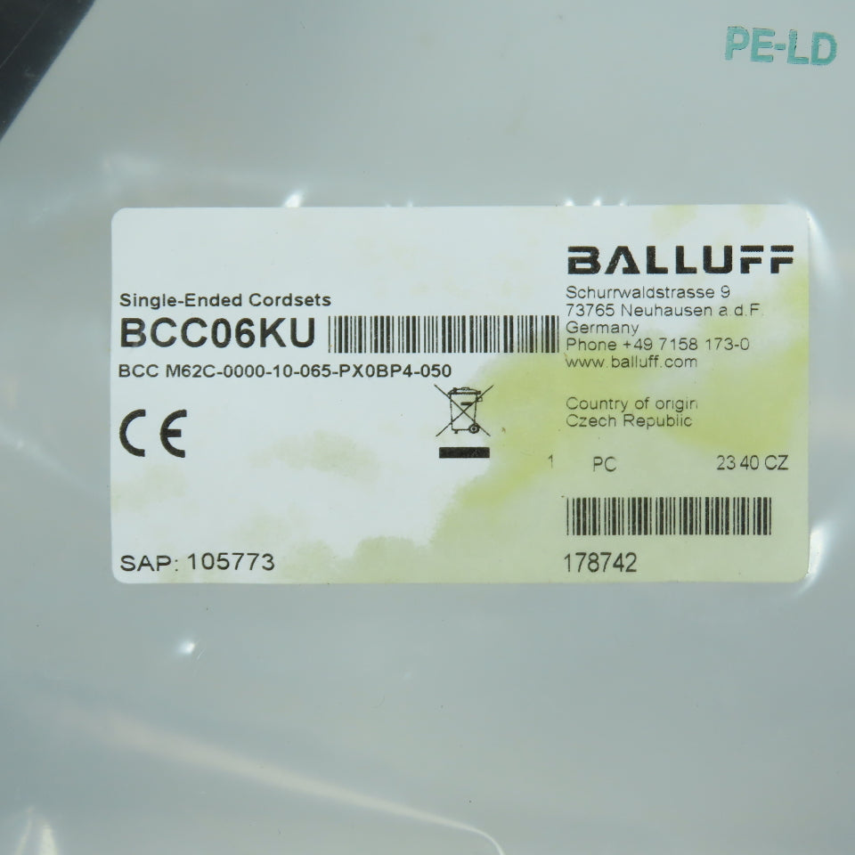 Balluff BCC06KU BCC M62C-0000-10-065-PX0BP4-050 Single Ended Cordset 5 Meter