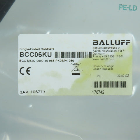 Balluff BCC06KU BCC M62C-0000-10-065-PX0BP4-050 Single Ended Cordset 5 Meter