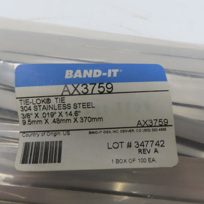 BAND-IT AX3759 Tie-Lok Ties 304 Stainless Steel 3/8" x .019" x 14" Bag of 100