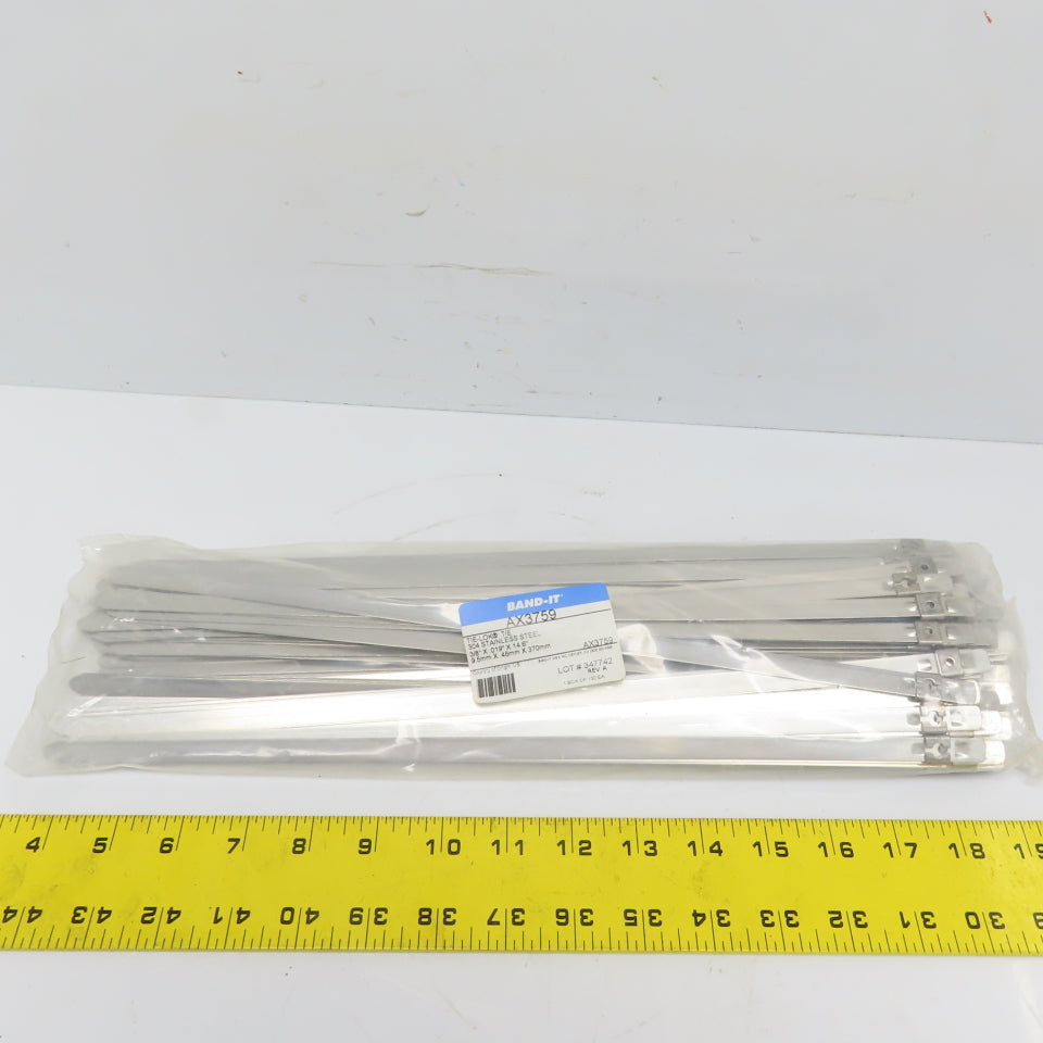 BAND-IT AX3759 Tie-Lok Ties 304 Stainless Steel 3/8" x .019" x 14" Bag of 100